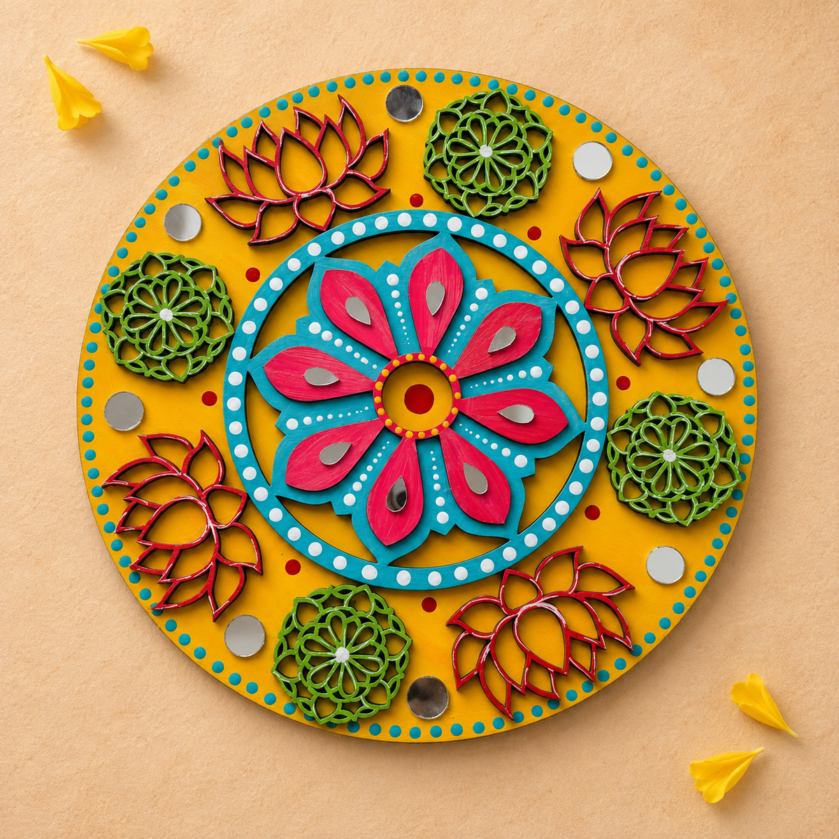 Mirror Work Lotus Bloom Rangoli