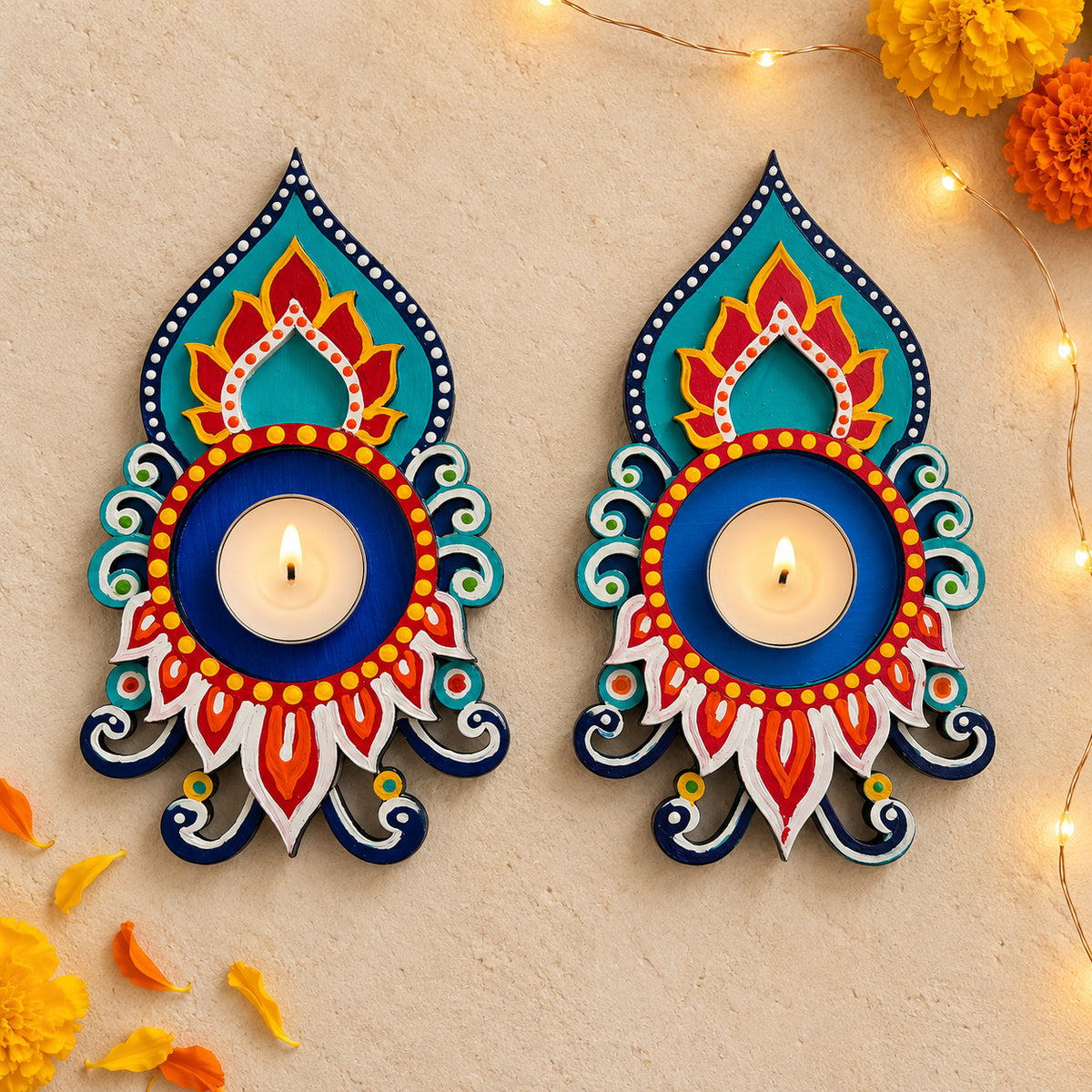 Jalaj MDF Wood Tealight Holder | Set Of 2