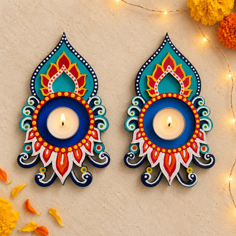 Jalaj MDF Wood Tealight Holder | Set Of 2
