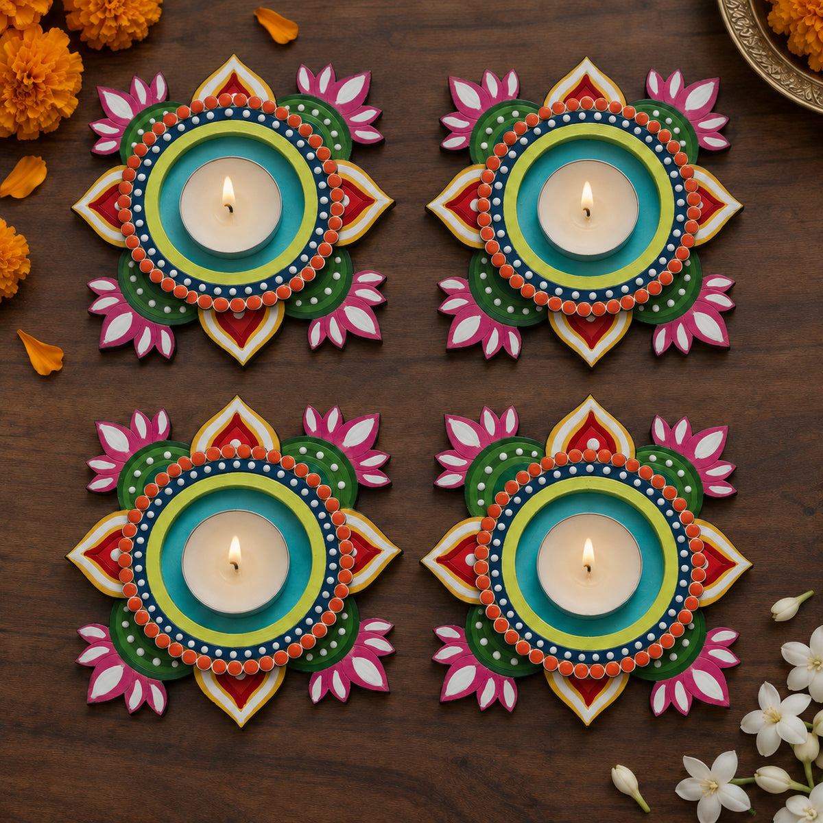 Decorative Lotus MDF Wood Tealight Holder