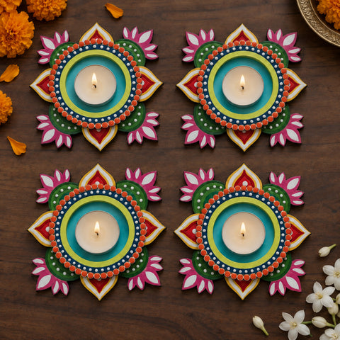 Decorative Lotus MDF Wood Tealight Holder
